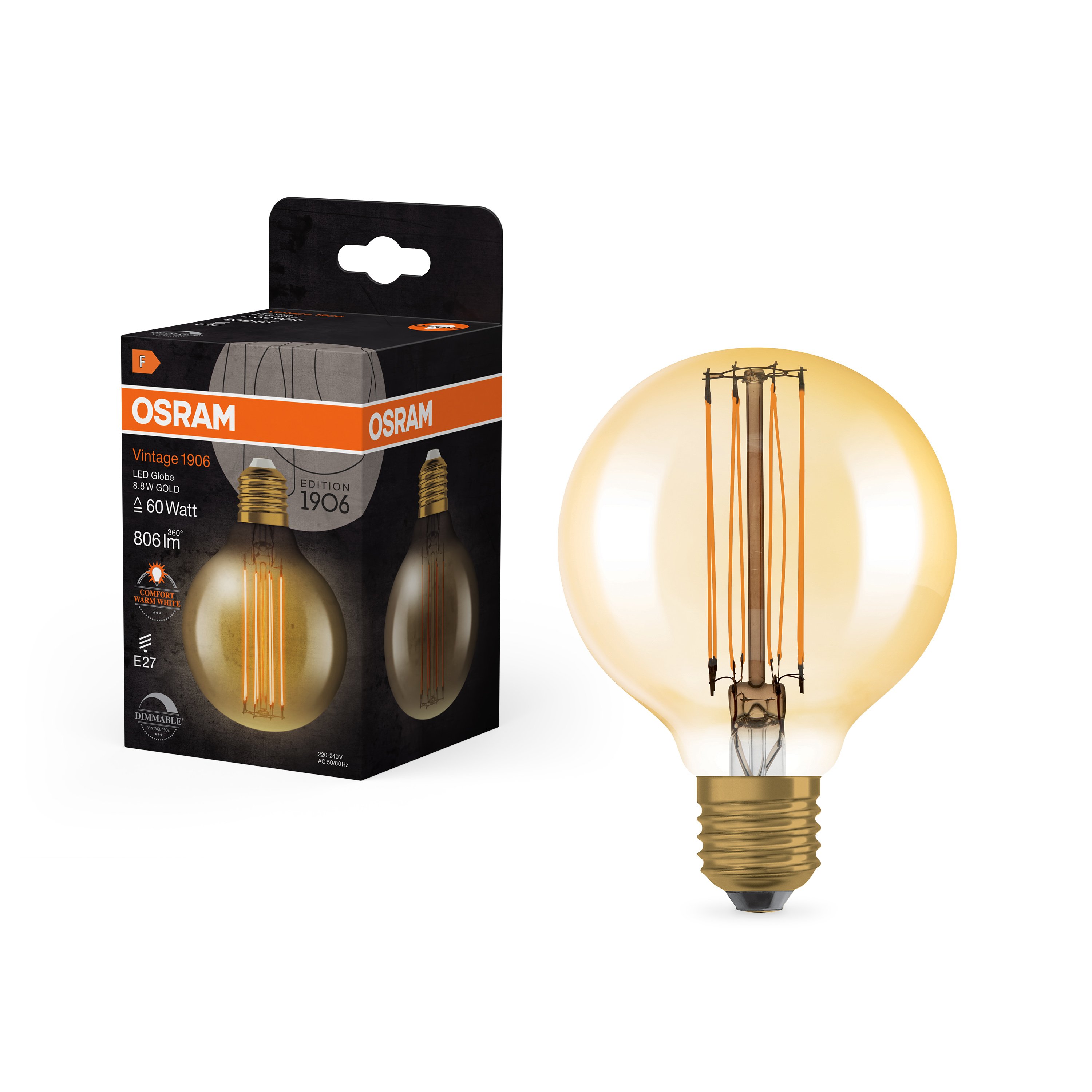 Ledvance G80 8.8W 806lm E27 Vintage Straight Dimmable 2200K LED 