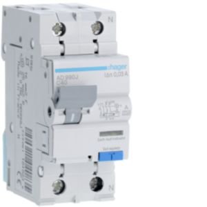 Hager 40A 1P+N 30mA B Curve Type A RCBO AD990J